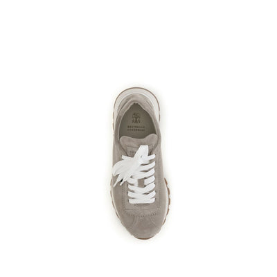 Brunello Cucinelli Gray Calf Leather Bos Taurus Platform Sneakers
