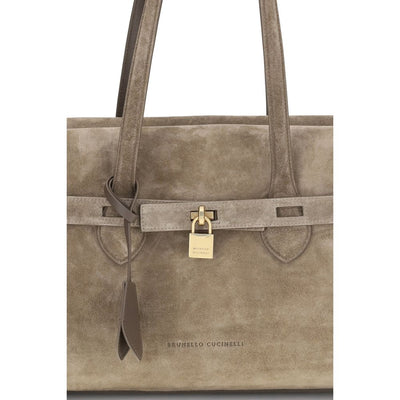 Brunello Cucinelli Beige Suede Leather Shoulder Bag