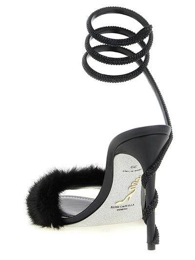 RENE CAOVILLA Black Leather Stiletto Heel Sandals