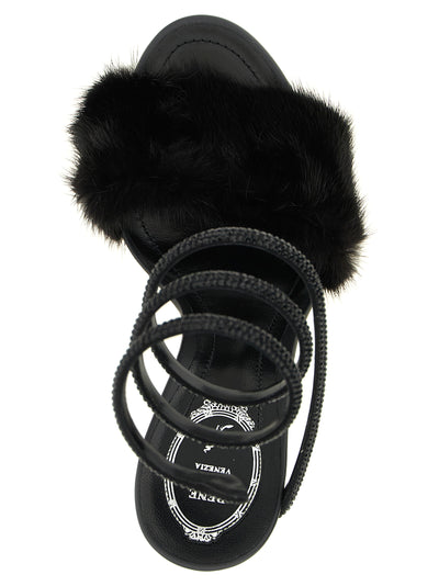 RENE CAOVILLA Black Leather Stiletto Heel Sandals