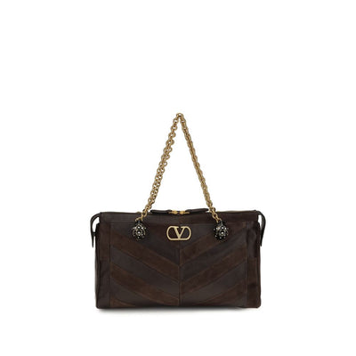Valentino Garavani Brown Calf Leather Bos Taurus Shoulder Bag