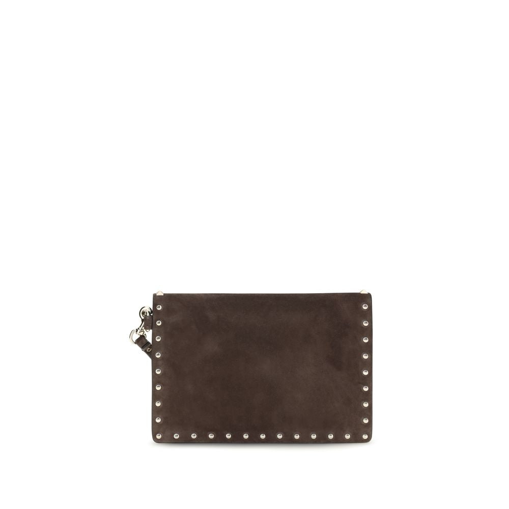 Valentino Garavani Brown Suede Leather Clutch Bag