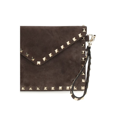 Valentino Garavani Brown Suede Leather Clutch Bag