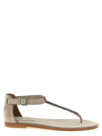 Brunello Cucinelli Beige Calfskin Flat Sandals