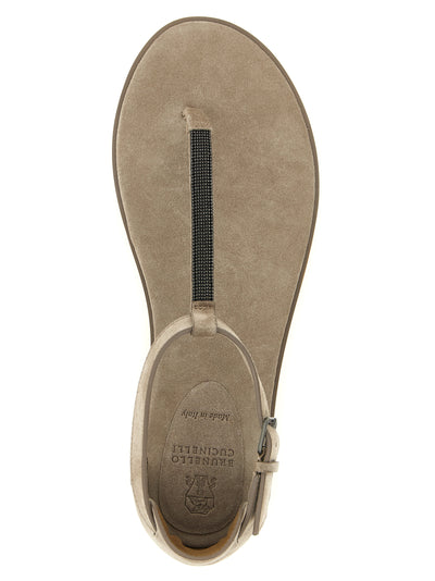 Brunello Cucinelli Beige Calfskin Flat Sandals