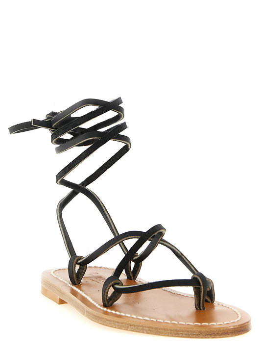 K.JACQUES SAINT TROPEZ Black Cowhide Flat Sandals