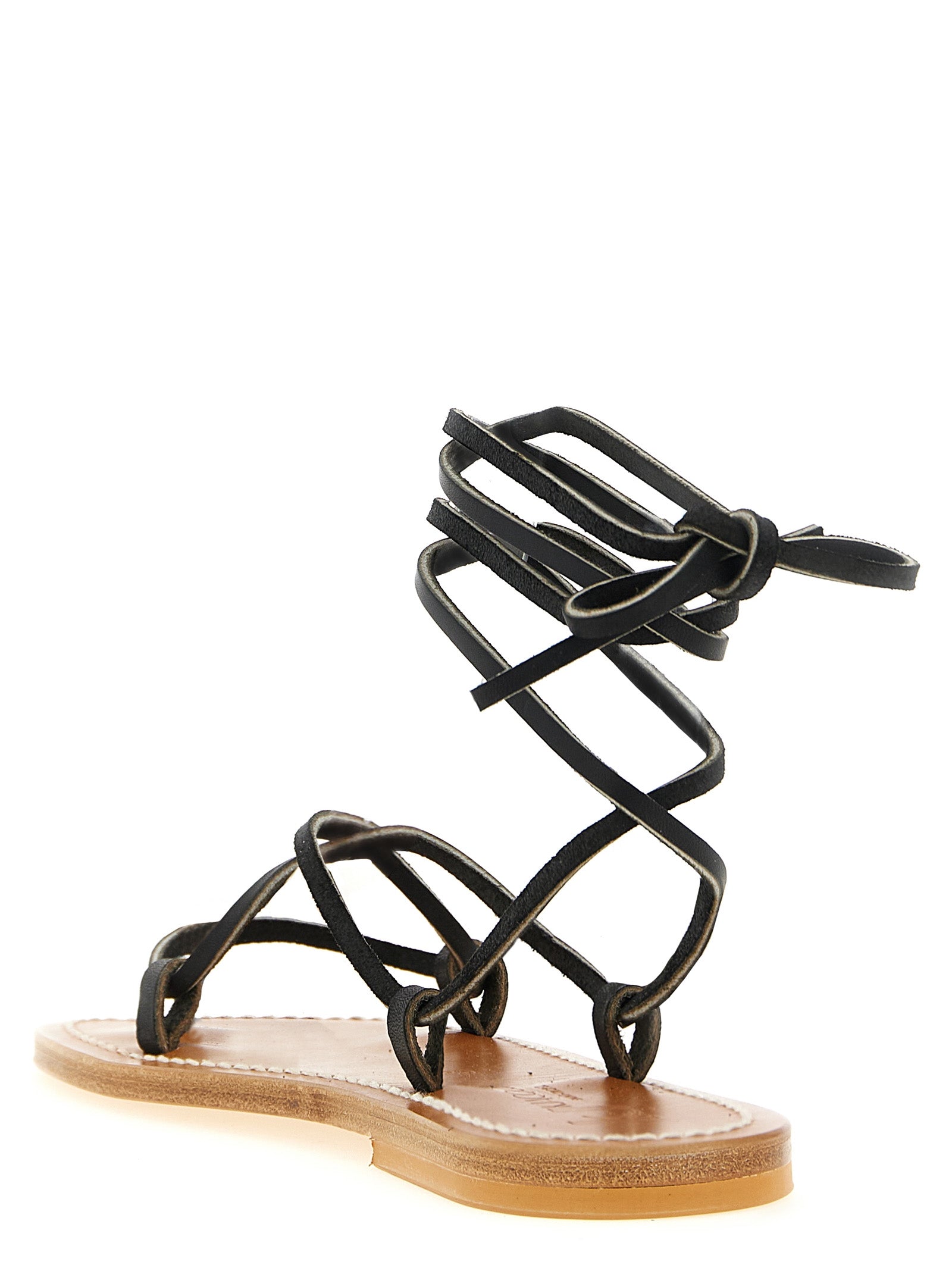 K.JACQUES SAINT TROPEZ Black Cowhide Flat Sandals