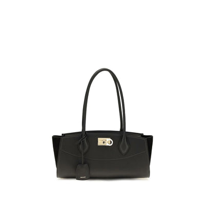 Ferragamo Black Calf Leather Bos Taurus Shoulder Bag