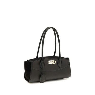 Ferragamo Black Calf Leather Bos Taurus Shoulder Bag