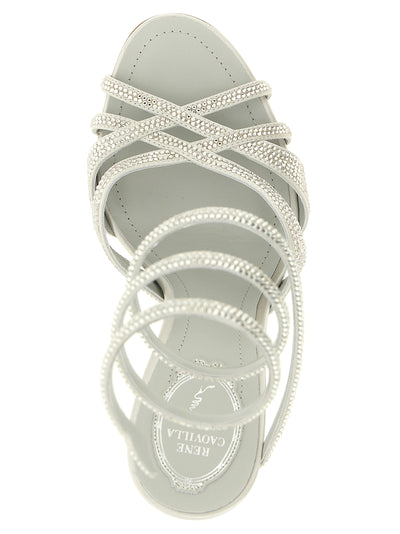 RENE CAOVILLA Silver Viscose Stiletto Heel Sandals