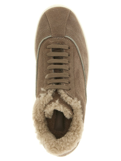 Fabiana Filippi Beige Suede Leather Low Top Sneakers