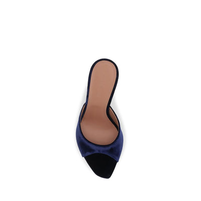 Amina Muaddi Blue Velvet Stiletto Heel Sandals