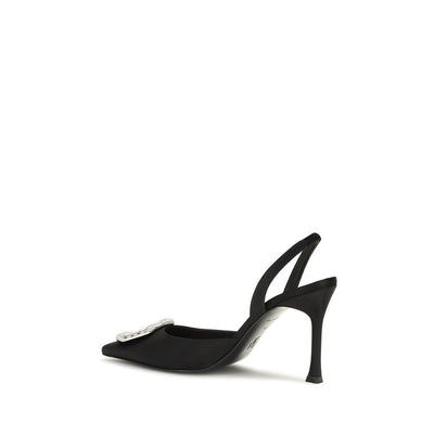 Amina Muaddi Black Satin High Heel Pumps