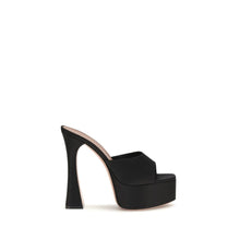 Amina Muaddi Black Calf Leather Bos Taurus Platform Sandals