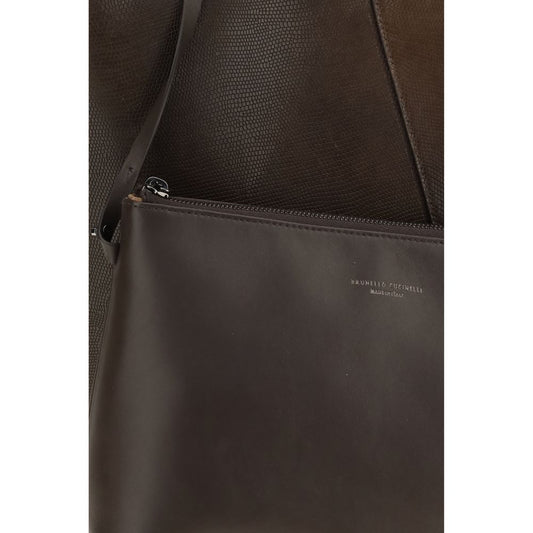 Brunello Cucinelli Brown Calf Leather Bos Taurus Shoulder Bag