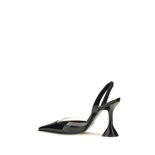 Amina Muaddi Black Calf Leather Bos Taurus High Heel Pumps