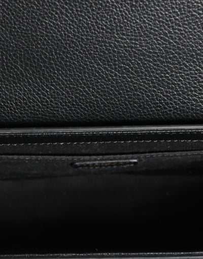 Versace Black Grainy Calf Leather Logo Crossbody Shoulder Bag
