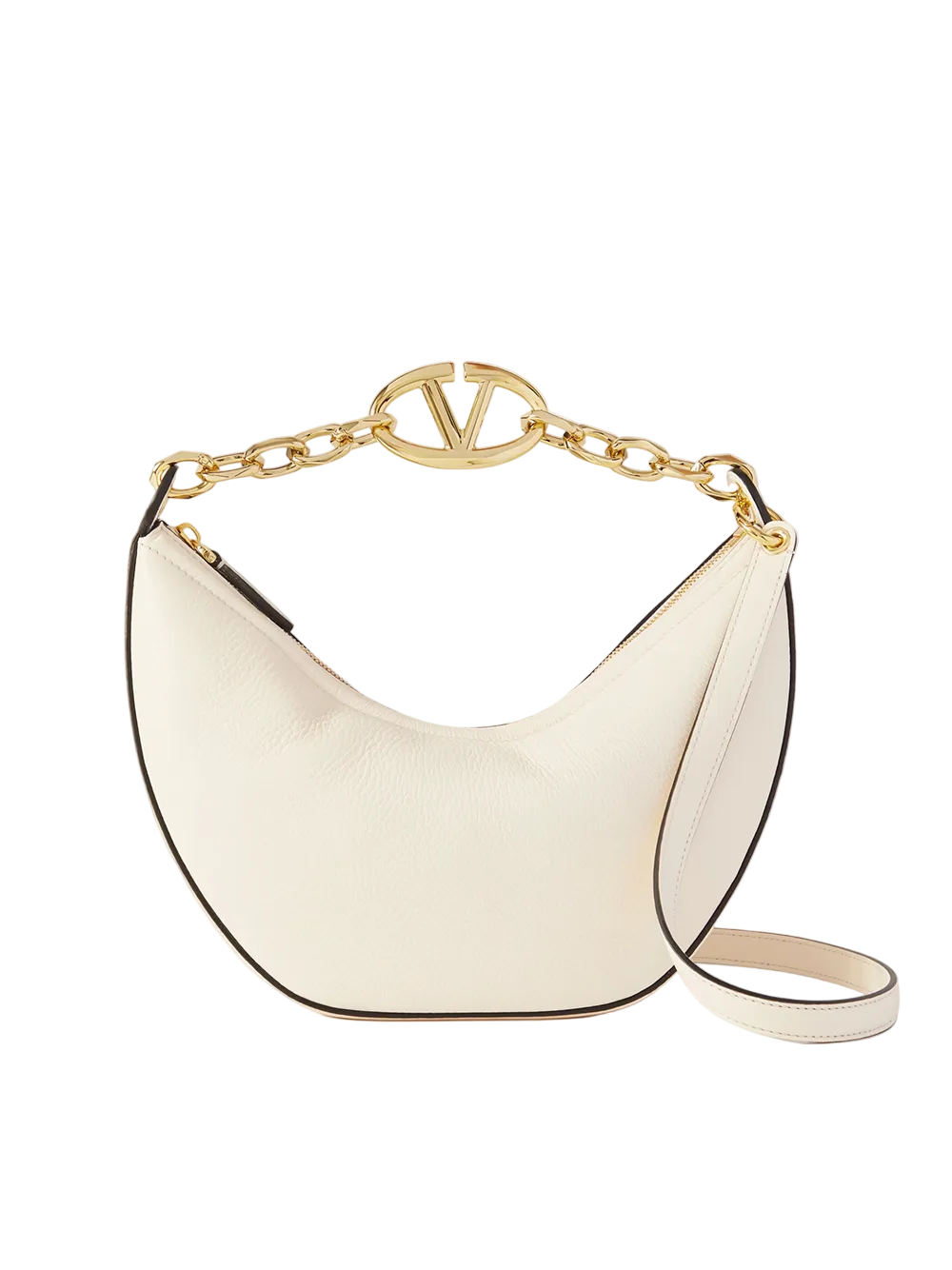 Valentino Garavani Ivory Leather Small Hobo Vlogo Shoulder Bag