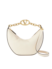 Valentino Garavani Ivory Leather Small Hobo Vlogo Shoulder Bag