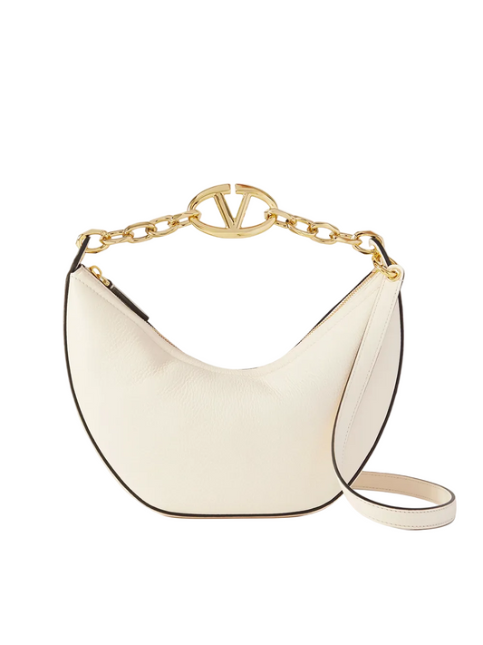 Valentino Garavani Ivory Leather Small Hobo Vlogo Shoulder Bag