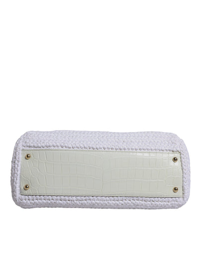 Dolce & Gabbana White Rafia Leather Top Handle Crossbody Bag