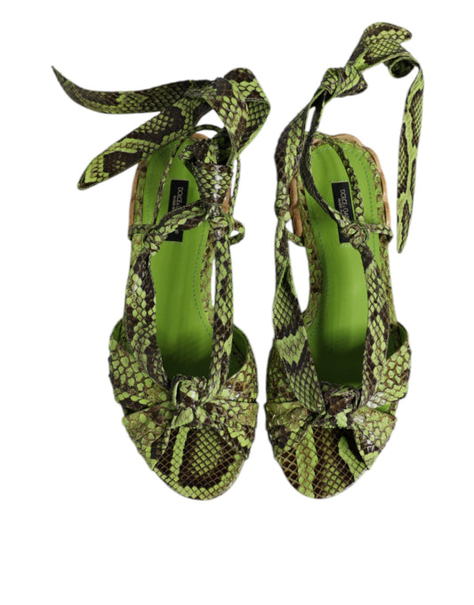 Dolce & Gabbana Green Animal Print Ankle Wrap Sandals Shoes