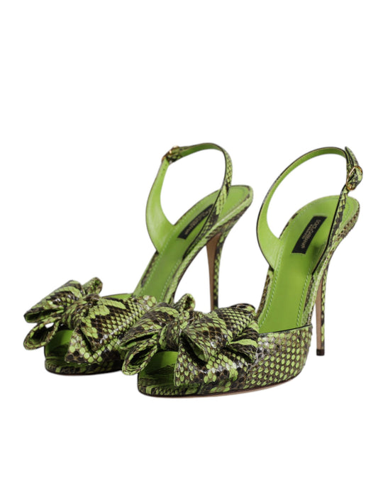 Dolce & Gabbana Green Python Leather Heels Sandals Shoes