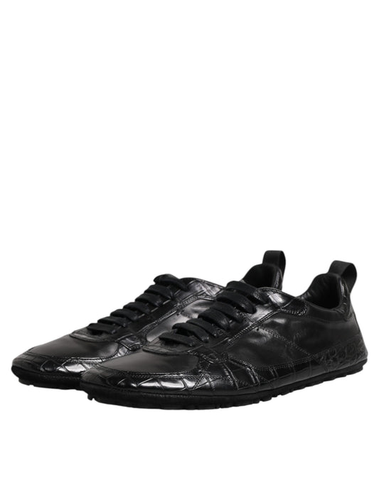 Dolce & Gabbana Black Exotic Leather Low Top Sneakers Shoes