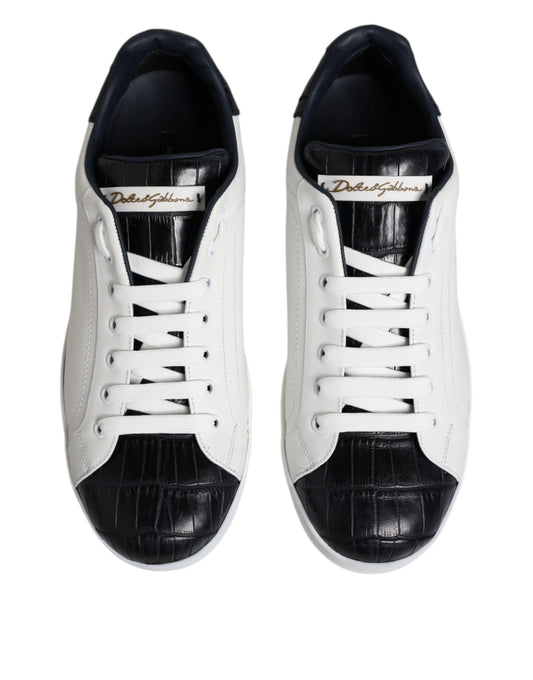 Dolce & Gabbana White Black Leather Portofino Sneaker Shoes