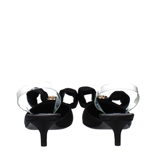 Versace Black Satin Flat Sandals