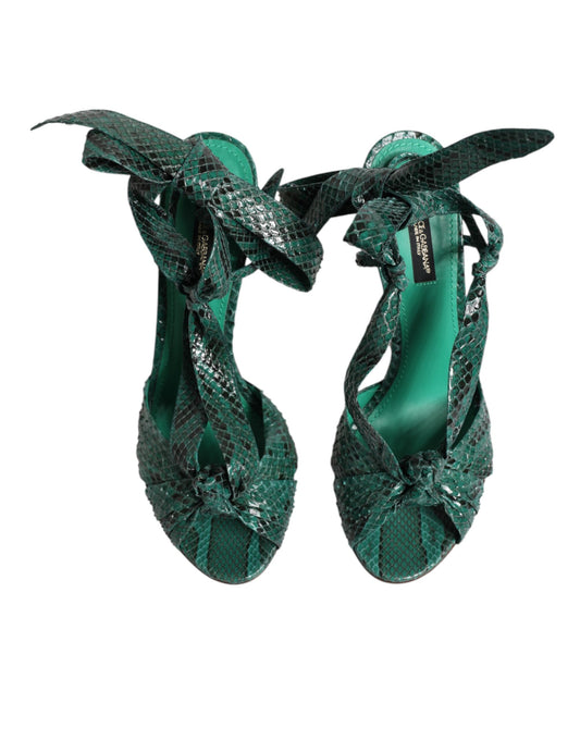 Dolce & Gabbana Green Python Leather Heels Sandals Shoes