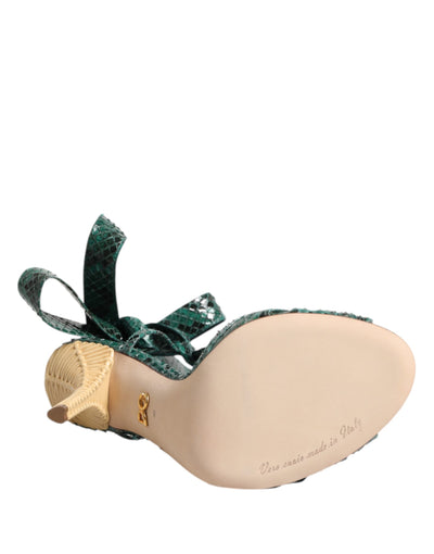 Dolce & Gabbana Green Python Leather Heels Sandals Shoes