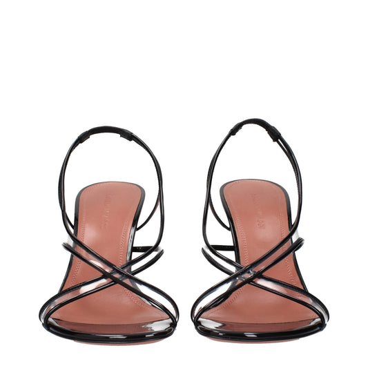 Amina Muaddi Black Leather Stiletto Heel Sandals