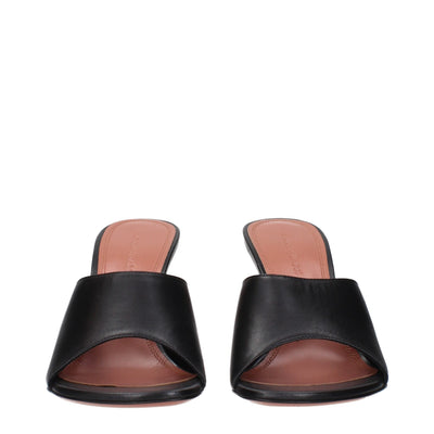 Amina Muaddi Black Leather Stiletto Heel Sandals