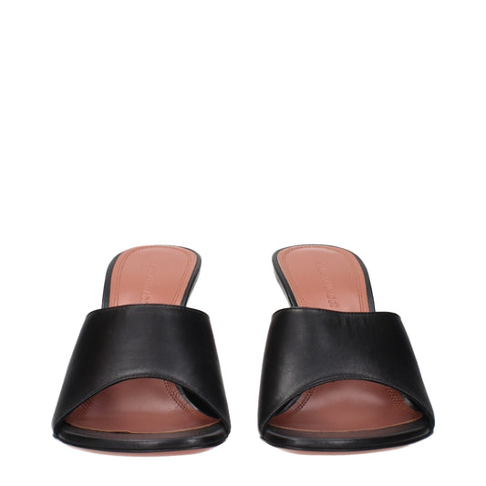 Amina Muaddi Black Leather Stiletto Heel Sandals