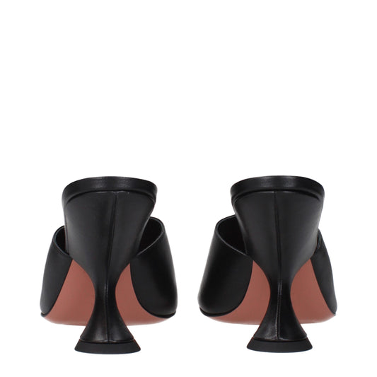 Amina Muaddi Black Leather Stiletto Heel Sandals