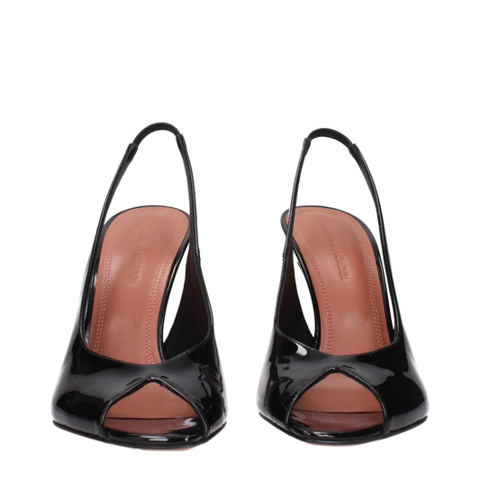 Amina Muaddi Black Leather Stiletto Heel Sandals