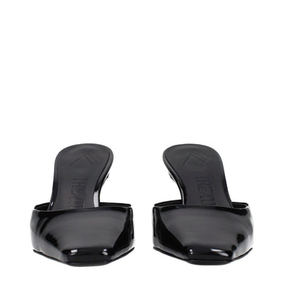 The Attico Black Leather Flat Sandals