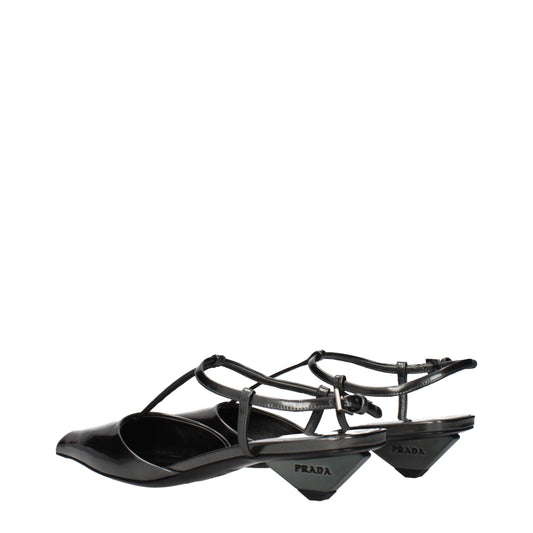 Prada Gray Leather Flat Sandals